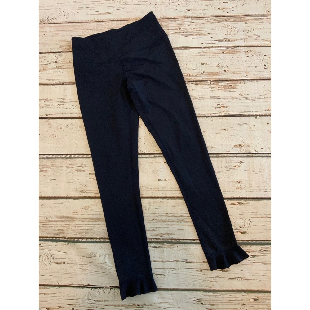Peach‎ Navy Blue Ruffle Hem Leggings High Waisted Activewear XS RN123936